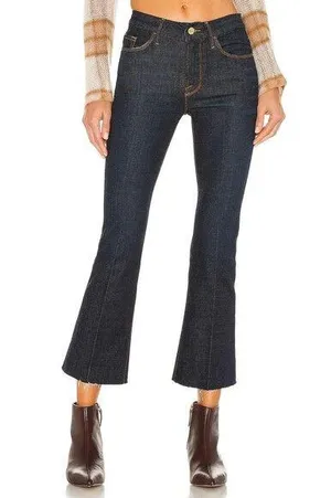 Frame Le Crop Mini Boot Jeans Womens 25 Blue Denim Fray Raw Hem Stretch thumbnail 1