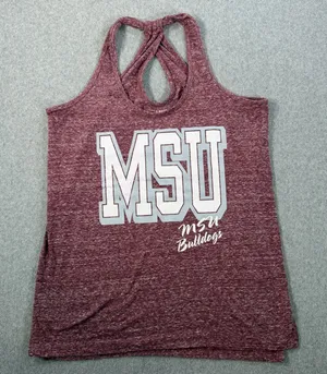MSU Bulldogs Women's Large Heather Maroon Racerback Tank Top Three Square Royce thumbnail 1