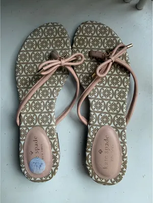 Kate Spade New York Women's Beige and Pink Bow Sandals Size 7M thumbnail 1