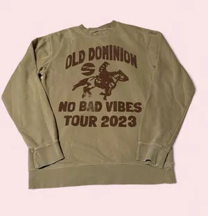 Source Unknown "No Bad Vibes" Tan Crewneck Sweater - Old Dominion Tour 2023 thumbnail 1