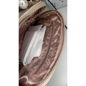 Vince Camuto Blush Pink Quilted Makeup Bag Pearl Chain Bow Vanity Case‎ NWT thumbnail 8