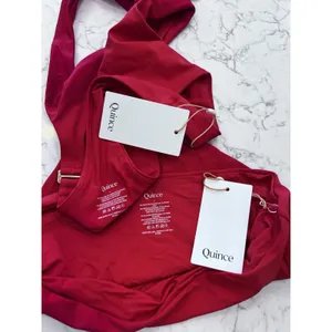 NWT Quince Cherry Red Italian Plunge Bikini Top & High Rise Bottom Set Large thumbnail 3