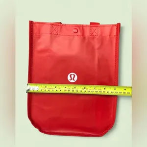 Lululemon Small Reusable Shopping Tote Bag Snap Button Red and White 9" x 11.5” thumbnail 7