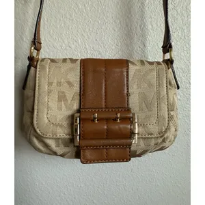 Michael Kors Small Signature Series Crossbody Tan Logo‎ Canvas Brown Leather thumbnail 3