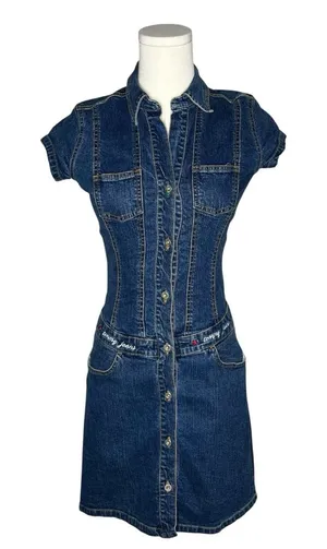 90s Vintage Tommy Hilfiger Short Sleeve Button Front Denim Mini Dress thumbnail 1