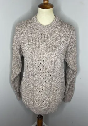 New‎ Womens Aran Craft Merino Aran Crewneck Sweater in Wicker Small thumbnail 1