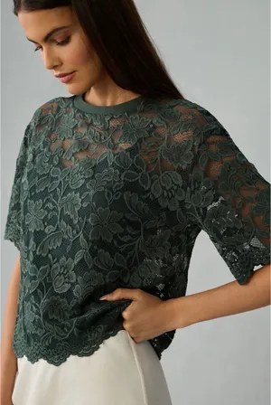 Dolan Boxy Anthropologie Lace Tee Green thumbnail 1