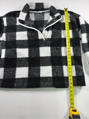 LOFT Black & White Buffalo Check Teddy Pullover Jacket thumbnail 3