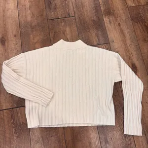 Madewell Antique Cream Ribbed Mockneck Crop Sweater Boxy Knit Pullover Wool Sz M thumbnail 7