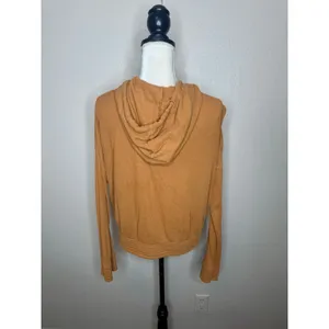 PACT Women's L Organic Cotton Pullover Lite Waffle Hoodie Knit Sweater Camel thumbnail 4
