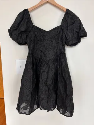 Allison & Kelly Short Puff Sleeve Printed Jacquard Dress Black M thumbnail 1