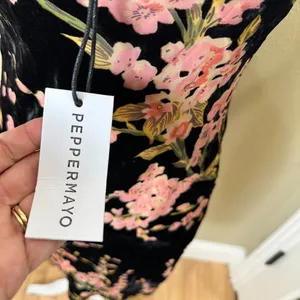 NWT PEPPERMAYO Floral Velvet Burnout Drape neck Mini Dress Size 6 thumbnail 7