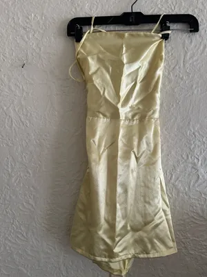 Lucy in the Sky Lulu Satin Lace Up Light Yellow Slip Dress Medium thumbnail 2