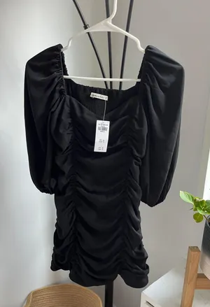 Abercrombie Black Ruched Dress NWT thumbnail 1