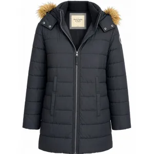 Abercrombie & Fitch Black Long Puffer Coat Faux Fur Hood M thumbnail 2