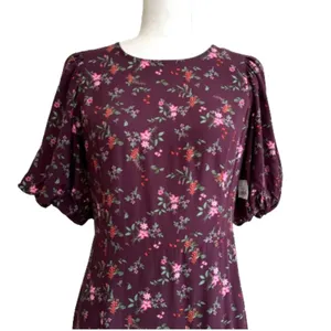 Old Navy Dress Purple Plum Floral Short Puff Sleeve Dress Midi Maxi Medium NEW thumbnail 4