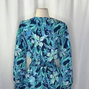 LILLY PULITZER Cristiana Dress‎ High Tide Navy Take It Or Leaf It Smocked 0 thumbnail 10
