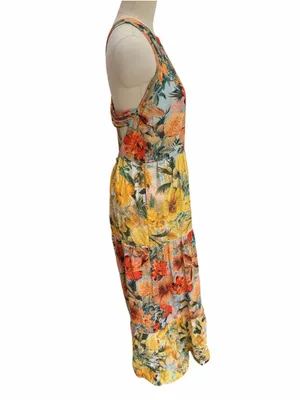 Pilcro Floral Tiered Maxi Dress - Yellow & Coral & Blue size medium thumbnail 6