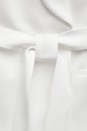 ZARA Tuxedo Blazer With Waist Tie Suit Jacket White thumbnail 6