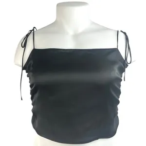 Urban Outfitters Black Satin Silk Smocked Cami Camisole Tank Crop Top Size XL thumbnail 1