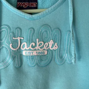 Jansport Vintage 90s‎ Y2k Teal Blue Pullover Hoodie Sweatshirt Logo Women's L thumbnail 3