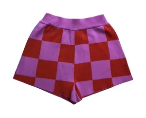 STARFIT Knit Shorts Women Size M Pink Orange Checkered High Waisted Retro thumbnail 1