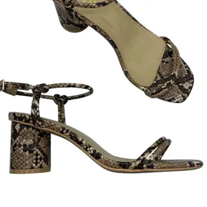 As Seen On Screen Raid Beige Snake Embossed Square Toe Chunky Heel Sandals Womens 36 Faux Leather thumbnail 2