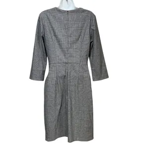 Zara Basic Grey Glen Plaid Draped Tulip Sheath Dress 3/4 Sleeve Size M thumbnail 4