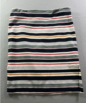 Loft Womens 12 (32/22)‎ Pencil Skirt Striped Blue Pink Textured Twill Split Hems thumbnail 1