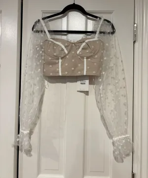 Hello Molly Polka Dot Sheer Sleeve Crop Top thumbnail 1