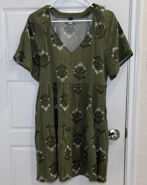 Old Navy Green Floral Babydoll Dress Medium Cottagecore Boho Mini thumbnail 1