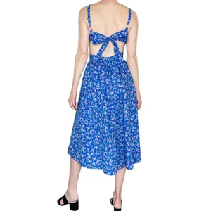 Mable Blue & Pink Floral Cottage Open Back Sleeveless Midi Dress thumbnail 3