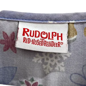 Rudolph Red Nosed Reindeer Christmas Purple Scrub Top XS X-Small thumbnail 4