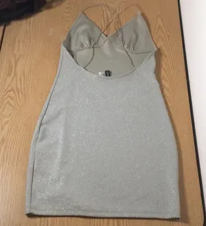 B73 New Womens H&M Sparkly Silver Strappy Dress Size Small thumbnail 4