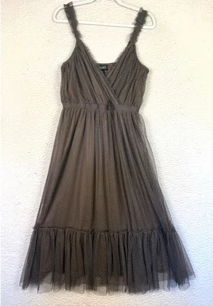 GiGiO Dress Womens L Brown Wrap Dress Mesh Polka Dot Whimsygoth Dark Fairy thumbnail 1