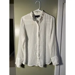 Banana Republic Women's Sz Medium Long Sleeve Drapey Blouse Snow Day White Sheer thumbnail 3