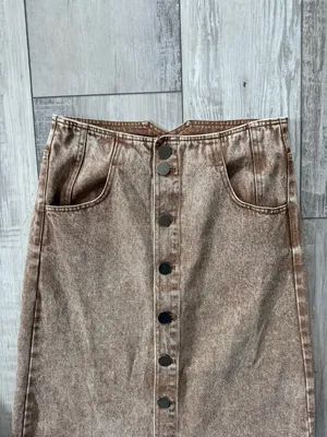 NWT SoMe Neutral 90s Button Front Washed Cotton Midi Denim Skirt size small thumbnail 9