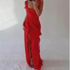 NEW Red High Slit Ruffle Bodycon Maxi Wedding Party Prom Dress XL thumbnail 6