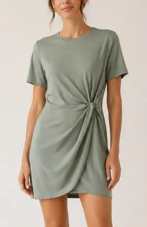 Abercrombie & Fitch Mint Green Side Knot Draped Classic Casual Fit Mini Dress thumbnail 1