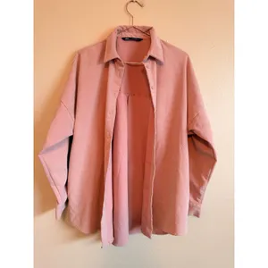 Zara‎ Corduroy Shirt Women Medium Pink Oversized Shacket Button Down Long Sleeve thumbnail 5