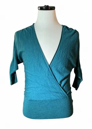 Loft Surplice Wrap Knit Sweater Women S Teal Green Dolman Sleeve V-Neck Ribbed‎ thumbnail 1