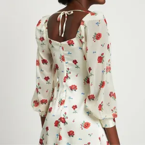 Weworewhat‎ Red Floral Satin Puff Sleeve Mini Dress Size 8 thumbnail 3