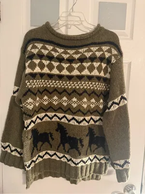 Altar'd State Olive Green Fair Isle Horse Motif Sweater thumbnail 1