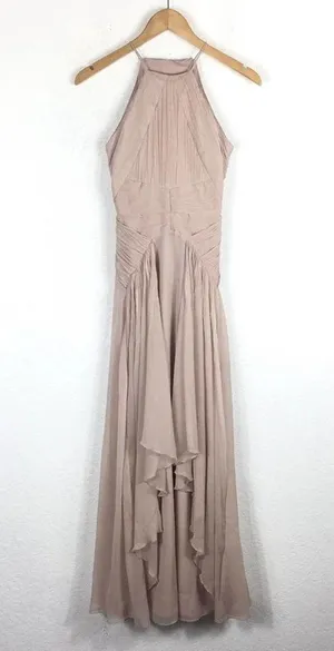 ASOS Design Bridesmaid Pink Blush Pinny Ruched Bodice Chiffon Maxi Dress Size 2 thumbnail 4