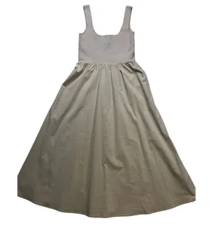 All Row Midi Dress Womens Medium Tan New Ribbed Knit Mixed Media Sleeveless‎ thumbnail 1