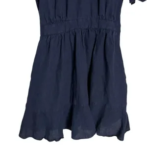 Frame Navy Linen Scallop Mock Neck Flounce Ruffle A-Line Flare Mini Dress XS thumbnail 5