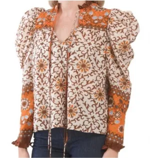 House of Harlow 1960 Orange and Cream Patterned‎ Blouse thumbnail 1