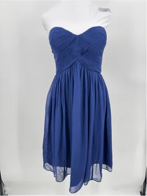 Donna Morgan Navy Blue Silk Mini Dress Strapless Pleated Cocktail Party Homecoming Formal 6 thumbnail 2