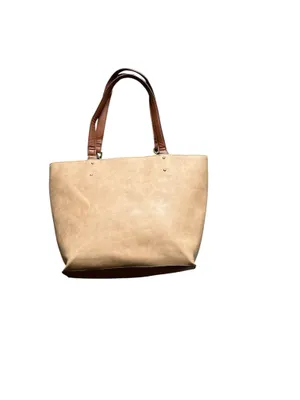 Two-Tone Faux Leather Tote Bag - Tan & Cognac Brown Everyday Shoulder Bag thumbnail 2