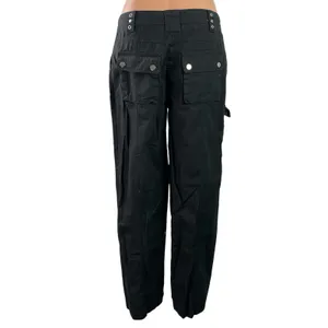 Edikted Women's Black Rivets Buckle Mid Rise Straight Leg Trousers Cargo Pants M thumbnail 3